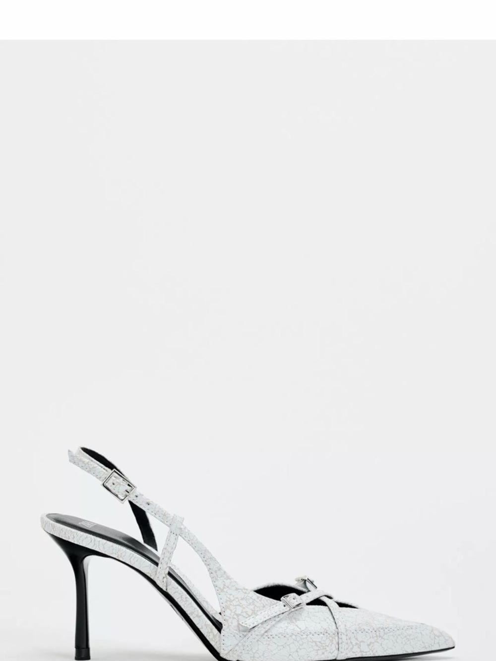 LIKE NEW ZARA Crackled White Pointed Slingback Heels Toe Accent 10